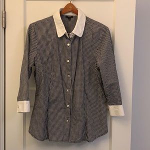Black and white checkered collared blouse